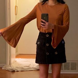 Mo:vint Rust/Burnt Orange bell flared sleeve top